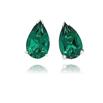 14K White Gold Synthetic Emerald Pear Shape Earrings
