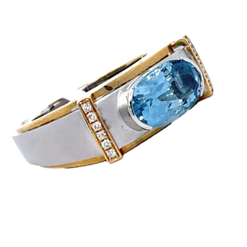 14K Two-Tone Aquamarine and Diamond Men's Ring