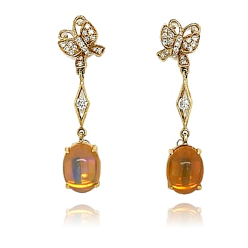 14K Yellow Gold Ethiopian Opal and Diamond Dangling Earrings