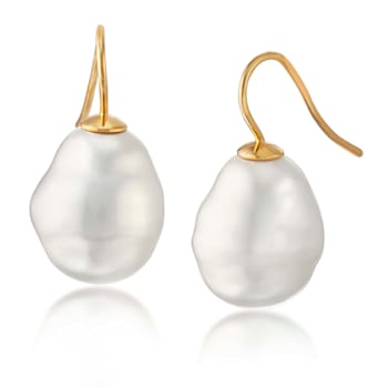 14x16mm White Organic Man-Made Barrel Baroque Pearl Earrings