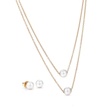 8mm White Organic Man-Made Pearl Necklace and Earring Set