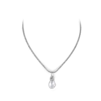 12x14mm White Organic Man-Made Pearl and CZ Pendant With Chain