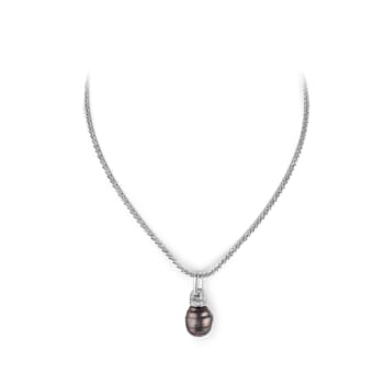12x14mm Black Organic Man-Made Pearl and CZ Pendant With Chain