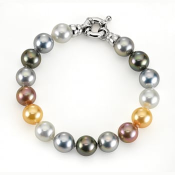 10mm Multi-Hue Organic Man-Made Pearl Bracelet