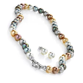 10mm Multi-color Organic Man-Made Pearl 18 Inch Necklace and Earring Set