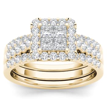 14K Yellow Gold 1.25ctw Engagement Ring Wedding Band Bridal Set Halo(
I2-Clarity-H-I-Color )