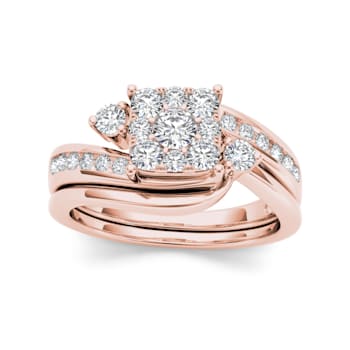 10K Rose Gold .75ctw Diamond Solitaire Halo Engagement Bridal Ring Set (
I2-Clarity-H-I-Color )