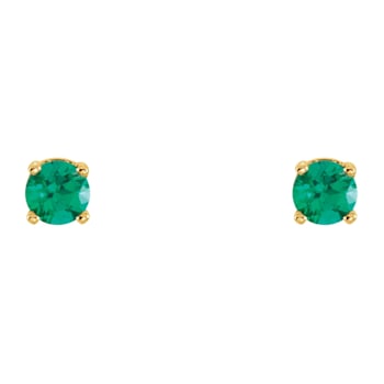 14K Yellow Gold Lab Created Emerald Stud Earrings for Women