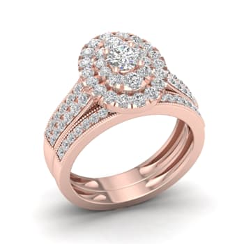 14K Rose Gold 1.0ct Diamond Engagement Ring and Wedding Band Bridal Set
(Color H-I, Clarity I2)