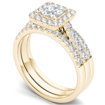 14K Yellow Gold 1.25ctw Engagement Ring Wedding Band Bridal Set Halo(
I2-Clarity-H-I-Color )