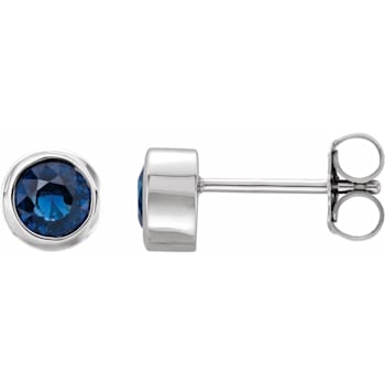 14K White Gold Lab-Grown Blue Sapphire Bezel-Set Stud Earrings