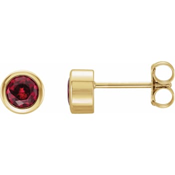 14K Yellow Gold Lab-Grown Ruby Bezel-Set Stud Earrings for Women