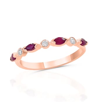 14K Rose Gold 0.52 Ct Diamond and Ruby Marquise Eternity Band Ring for Women
