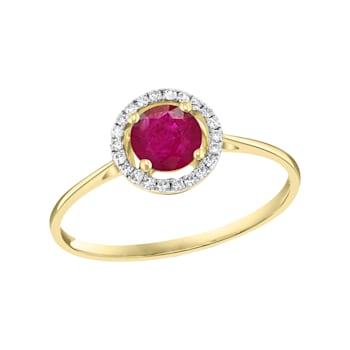 14K Yellow Gold 0.59 Ct Diamond and Ruby 5mm Round Engagement Ring