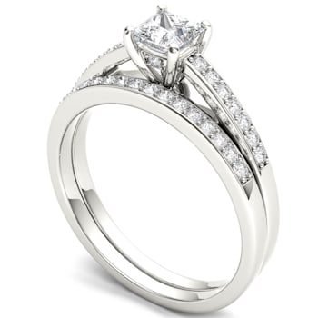 14K White Gold .62ctw Solitaire Wedding Band Bridal Set Anniversary Ring
( I2-Clarity-H-I-Color )