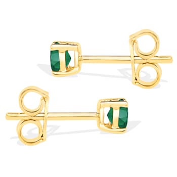 14K Yellow Gold Round Cut Emerald May 5mm Stud Earrings for Women