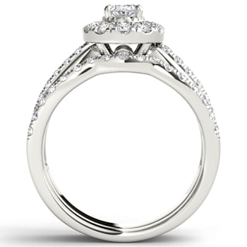14K White Gold .75ctw Diamond Halo Bridal Set Engagement Ring (
I2-Clarity-H-I-Color )