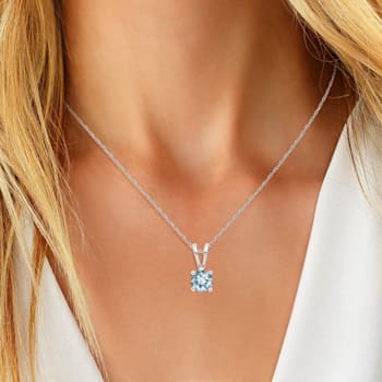 Diamond2Deal 14k White Gold 0.45ct Round Aquamarine Solitaire Pendant
Necklace 18" for Women
