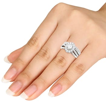 14K White Gold .75ctw Diamond Halo Bridal Set Engagement Ring (
I2-Clarity-H-I-Color )