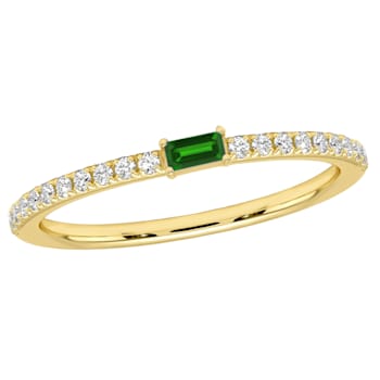 14K Yellow Gold 0.27 Ct Diamond and Emerald Baguette Wedding Band Ring