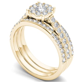 14K Yellow Gold 1.0ctw Diamond Engagement Bridal Ring Wedding Band Set I2-H-I