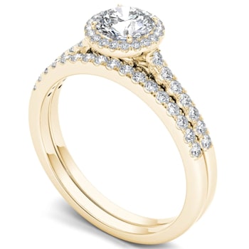 14K Yellow Gold 1.0ctw Round Cut Diamond Halo Engagement Ring Bridal
Band Set (I2-Clarity-H-I-Color)