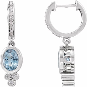 14K White Gold Natural Aquamarine and 1/6 CTW Round Cut Natural Diamond
Dangle Earrings for Women