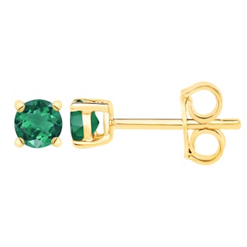 14K Yellow Gold Round Cut Emerald May 5mm Stud Earrings for Women