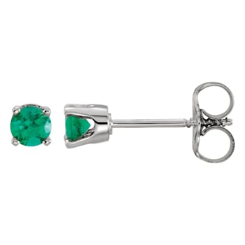 14K White Gold Lab Created Emerald Stud Earrings for Women