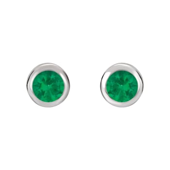 14K White Gold Lab-Grown Emerald Bezel-Set Stud Earrings