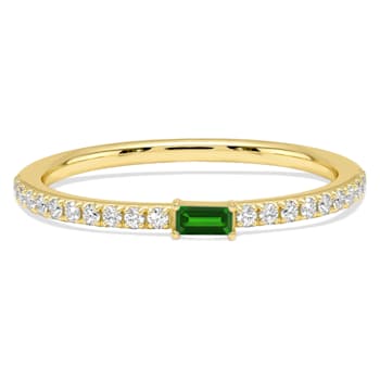14K Yellow Gold 0.27 Ct Diamond and Emerald Baguette Wedding Band Ring