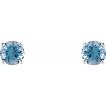 14K White Gold 5 mm Aquamarine Stud Earrings for Women with Friction Post
