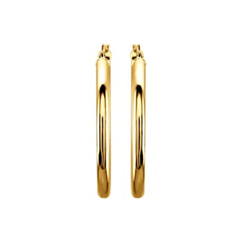 14k Yellow Gold 35 mm Tube Hoop Earrings for Women