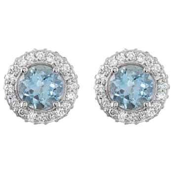 14K Gold Natural Aquamarine and 1/3ctw Round Cut Natural Diamond Stud Earrings