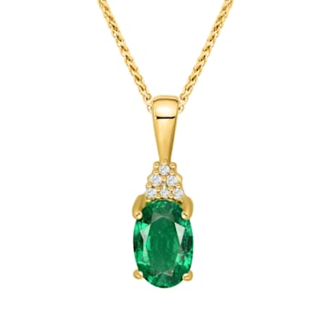 Diamond2Deal 14k Yellow Gold 0.43ct Oval Emerald and Diamond Pendant
Necklace 18" for Women