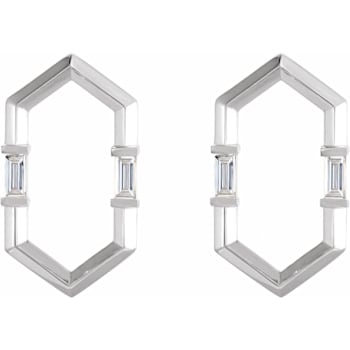 14K White Gold 1/3ctw Baguette Cut Natural Diamond Geometric Earrings