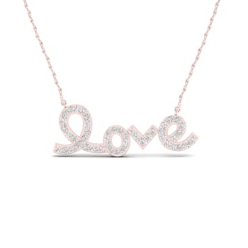 10K Rose Gold Diamond 'Love' Necklace 18inch(1/6Ct/ I2,H-I)
