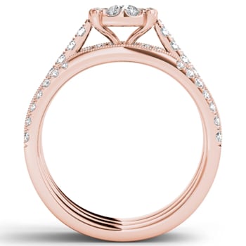 14K Rose Gold 1.0ctw Diamond Engagement Bridal Ring Wedding Band Set I2-H-I