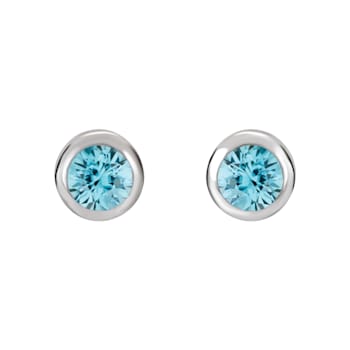 Sterling Silver Blue Zircon Bezel-Set Stud Earrings for Women