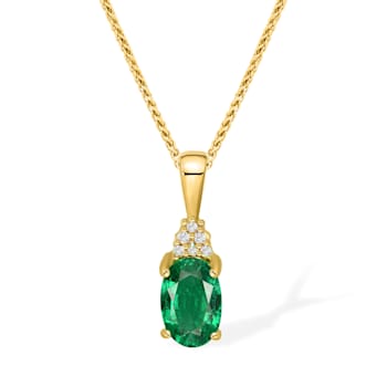 Diamond2Deal 14k Yellow Gold 0.43ct Oval Emerald and Diamond Pendant
Necklace 18" for Women