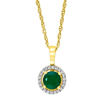 Diamond2Deal 14k Yellow Gold 0.52ct Round Cut Emerald and Diamond Halo
Pendant Necklace 18"