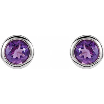 Sterling Silver Lab Created Amethyst Bezel-Set Stud Earrings for Women