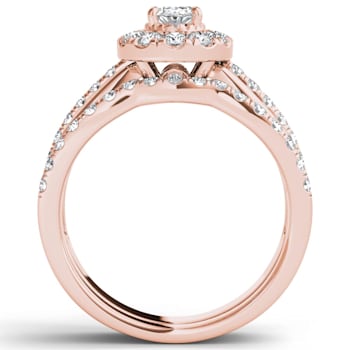 14K Rose Gold .75ctw Diamond Halo Bridal Set Engagement Ring (
I2-Clarity-H-I-Color )