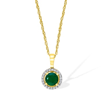 Diamond2Deal 14k Yellow Gold 0.52ct Round Cut Emerald and Diamond Halo
Pendant Necklace 18"