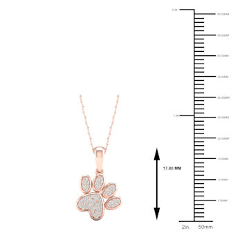 10K Rose Gold Diamond Dog Paw Print Pendant Rope Chain Necklace for
Women 18inch (1/8Ct/ I2,H-I)