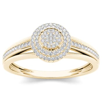 14K Yellow Gold .20ctw Round Diamond Halo Engagement Wedding Ring (Color
H-I, Clarity I2)
