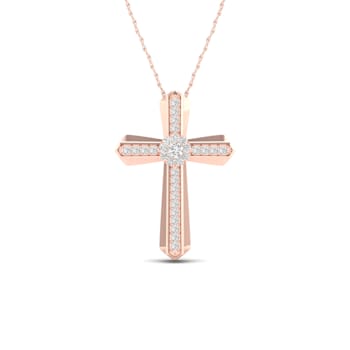 10K Rose Gold Diamond Cross Pendant Rope Chain Necklace for Women 18inch
(1/8Ct/ I2,H-I)