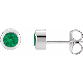 14K White Gold Lab-Grown Emerald Bezel-Set Stud Earrings