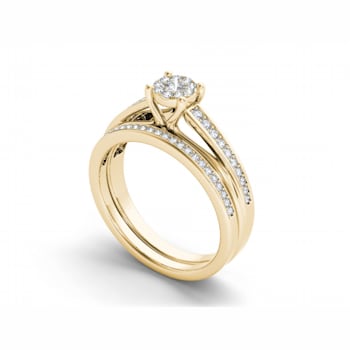 10K Yellow Gold .40ctw Diamond Solitaire Engagement Bridal Ring Band Set
( I2-Clarity-H-I-Color )