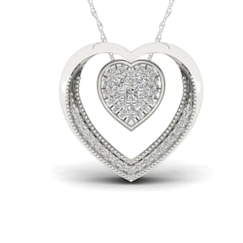 Sterling Silver Diamond Double Heart Pendant With 18 Inch Chain (H-I
Color, I2 Clarity)(0.22 ctw)